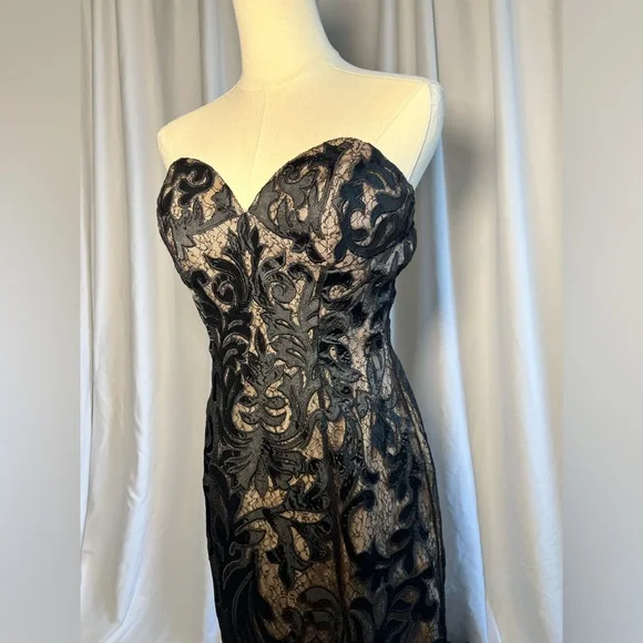 JOVANI Black and Tan Strapless Mermaid Gown | 6 - Picture 3 of 16